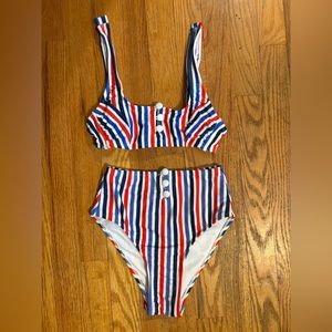 Xhilaration retro stripe red blue white swim suit bikini two piece xs swimming